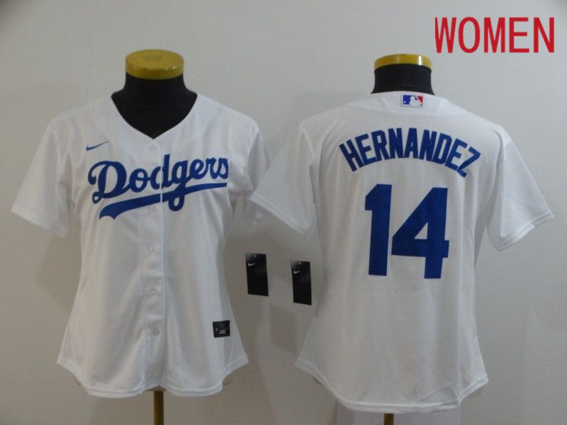 Women Los Angeles Dodgers #14 Hernandez White Nike Game MLB Jerseys->women mlb jersey->Women Jersey